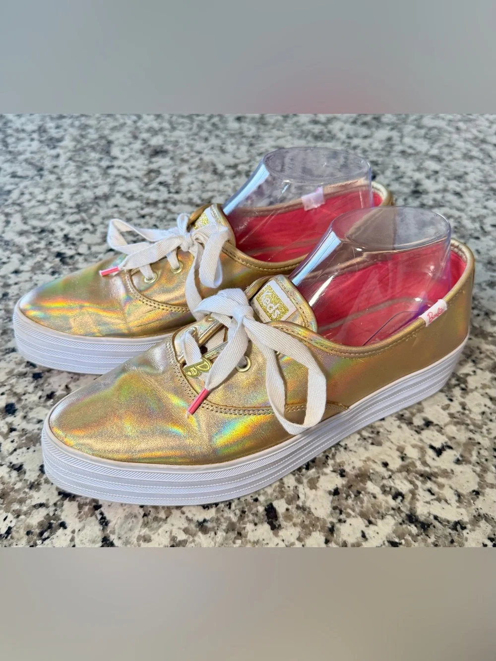 Keds x Barbie WH68062 Iridescent Gold Triple Kick Platform Sneakers Size 9